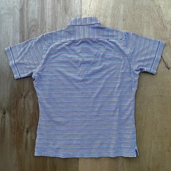 SAKS FIFTH AVENUE STRIPED POLO SHIRT WOMEN’S sz S Blue Brown White Short Sleeve - Picture 4 of 9